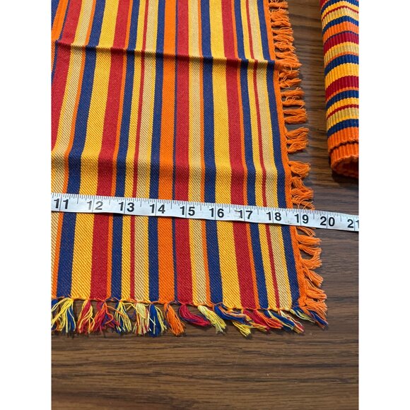 Summer Living 13”x17” cloth orange blue yellow striped placemats and napkins - Picture 6 of 9